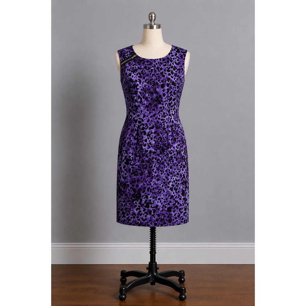 Emma & Michele Sheath Dress Womens Size 10 Purple Polyester Leopard Print 29760